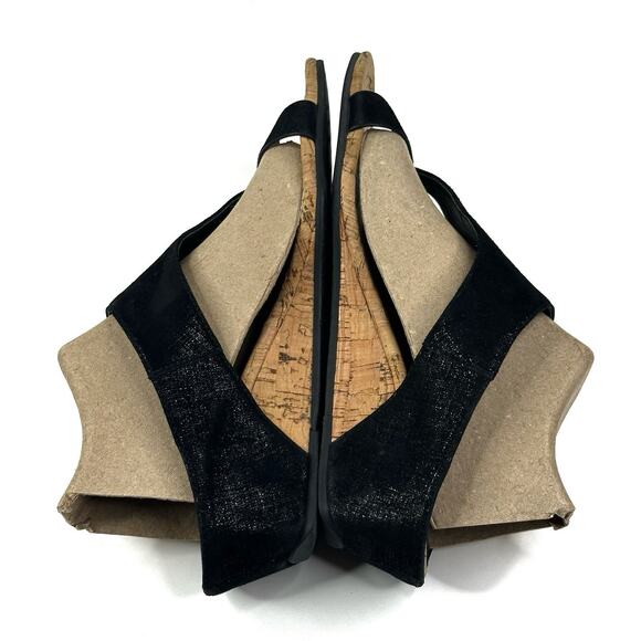 Donald J. Pliner Dylan Cork Wedge Thong Sandals Womens 7M Black Leather Straps - Picture 7 of 9